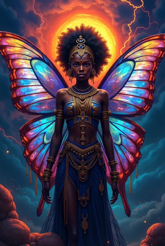 Create African Goddess Iansa iPhone Wallpaper with vibrant colors , and butterfly wings