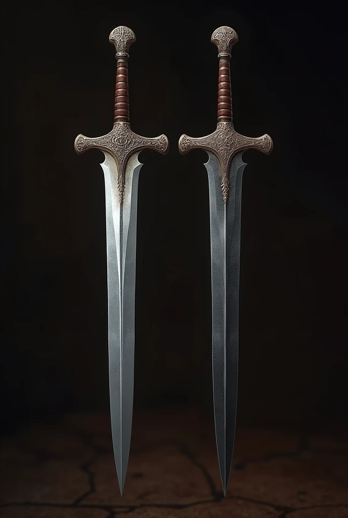 Two small medieval swords of different colors
