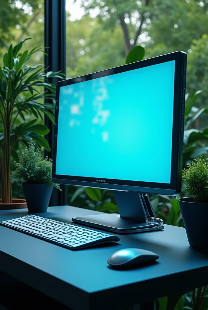 Make me a computer with a 2024 screen and keyboard with a green background
