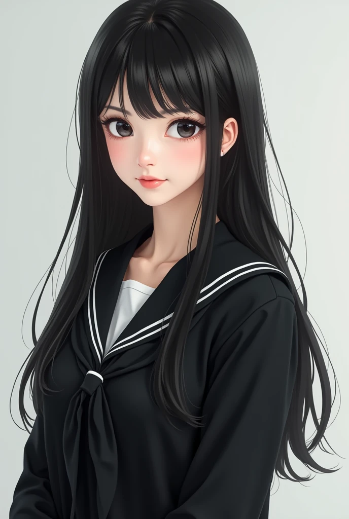 RAW Photos、high school girl、Japanese、Beauty、Great style、Full Body Focus、Black school uniform、Long straight black hair、Bangs parted in the center、black eye、Big eyes、White skin、smile、(Highest quality)