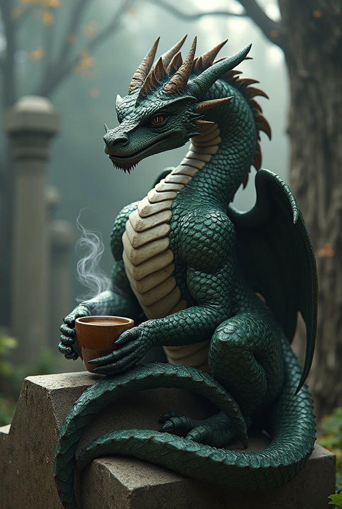 Draw me a dragon of Commodus, in the cemetery drinking coffee