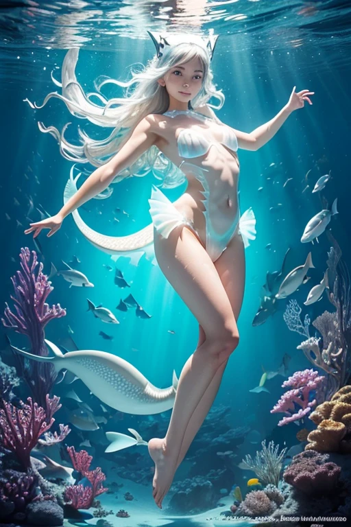 A sexy young 13-yr old Australian charming girl Full body detailed anatomy(( wearing illuminating a shark head band))(( wearing transparent illuminating shark costume sexy full body detail anatomy figure)), wearing illuminating transparent two piece shark detailed on skin, wearing scally shark like skin texture body, lifting up plump pussy , wavy short illuminating green gemstone hairstyles from the flow water, ((having shark fin tails instead of toes))( shark fins ears))(shark skin arms, torso, bottom, face, neck, shoulder & legs))((showing face near camera)) (accurate details of hands & fingers)) hard big errect nipples, open legs splitting position,exposed pussy line, exposed illuminating panties, exposed pussyline, smiling with teeth exposed. Sparkling gray eyes, charms, face details & fucos skin texture colored white, swimming under the atmosphere ocean wave and air bubles different lighting effects around the background, showing corals, urchins, fish, turtle, whale, bubbles of air for accurate background masterpiece ((with illuminating full white crystalline gemstone illuminating fish like scales skin textured all over her body)) ((with gills)) swimming with ocean current waves under the sea,( many different perspective view character profile , front view, side view, rear view, of same face & clothing girls posing deferent angle))(( perfect details of mermaid body and tail fin anantomy))