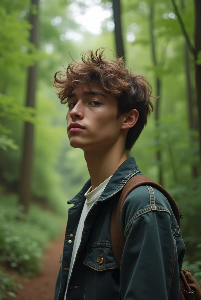 A dp for instagram who uploads travel reels similar to a guy with small hair and background with forest no specs
