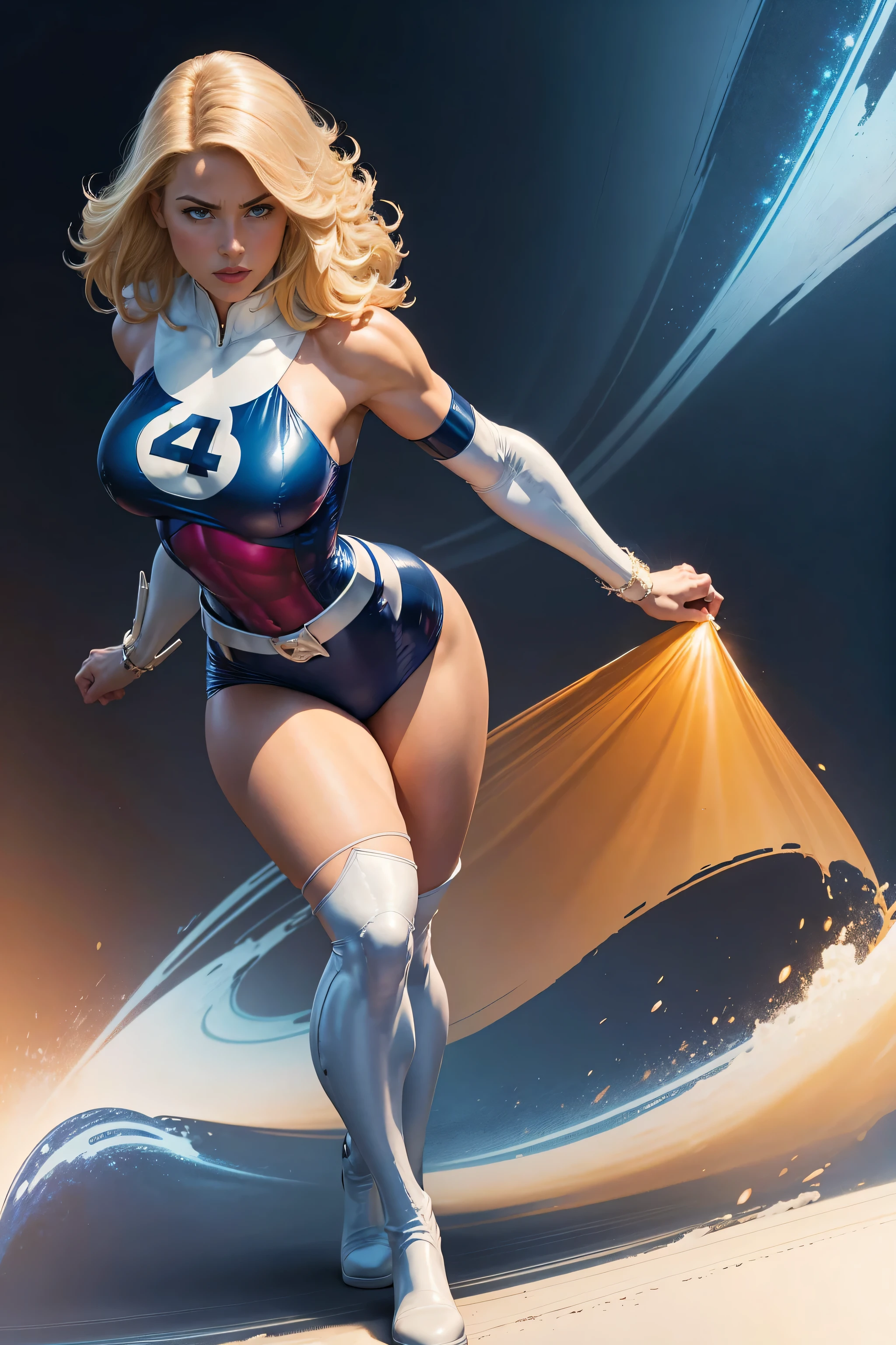 (hyperrealistic), (illustration), (high resolution), (8K), (extremely detailed), (best illustration), (beautiful detailed blue eyes), (best quality), (super detailed), (masterpiece), (wallpaper), (detailed face), solo, 1 Supergirl, wavy blonde hair, heterochromic eyes, small moles under the eyes, loose white shirt, micro bikini, see through dental floss, large breasts, long legs, tight abs, camel's fingers, dynamic pose,  Superman S symbol in the background, sexy wet body, rear views