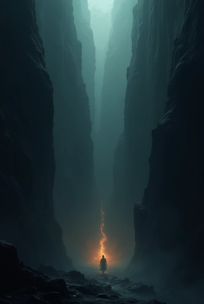 Create an image of an abyss with a light far away
