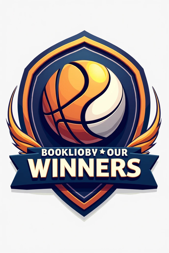 and create a vividly colorful and dynamic INTERETEC logo for the winners of the sports tournament. The design should feature a playful, interlocking silhouette of two balls connected by a shared center line, symbolizing the sporty theme. Add a dynamic touch with a swinging basket and a swirling banner with the words. The color palette should be vibrant and cheerful, with a touch of elegance: use shades of gold, white, and blue, with accents of orange or purple for a lively and inviting atmosphere. The design should be original and eye-catching, showcasing the champion's dominance in the sport.
