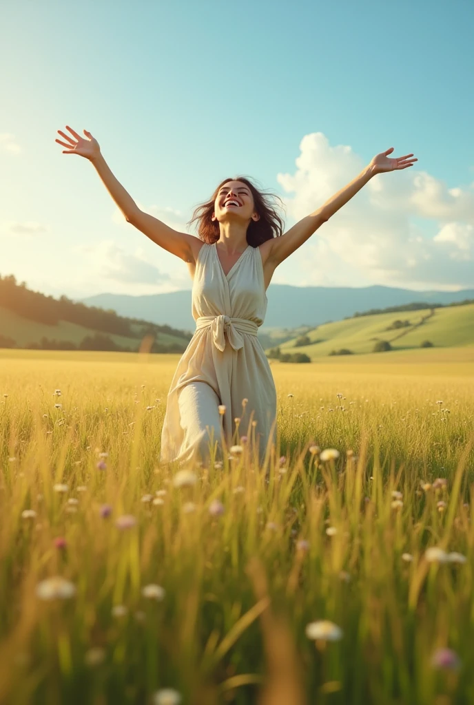 happy woman in a wide field