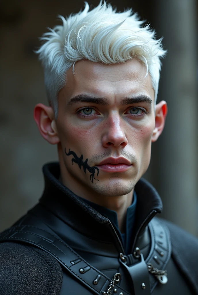 Make a light-skinned man, lilac eyes, white hair and natural physique. He is a Targaryen ( game of thrones) this man has a scar on his mouth. This man is 25 years old