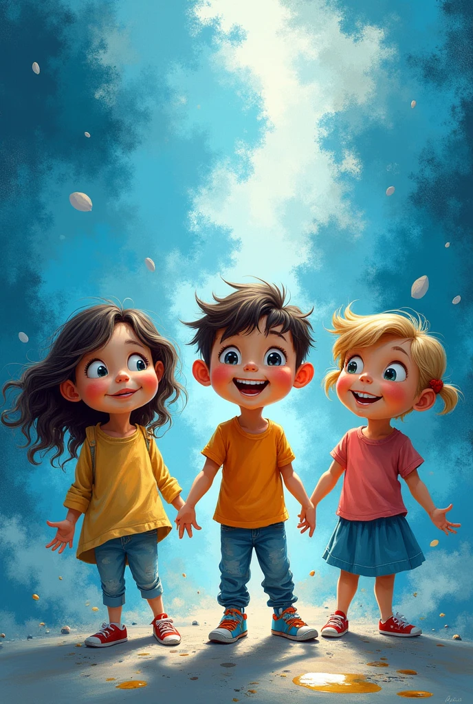 children, blue artsy paint style
