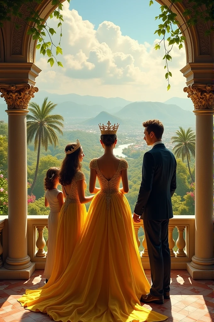 Queen of Brazil on the balcony with her family