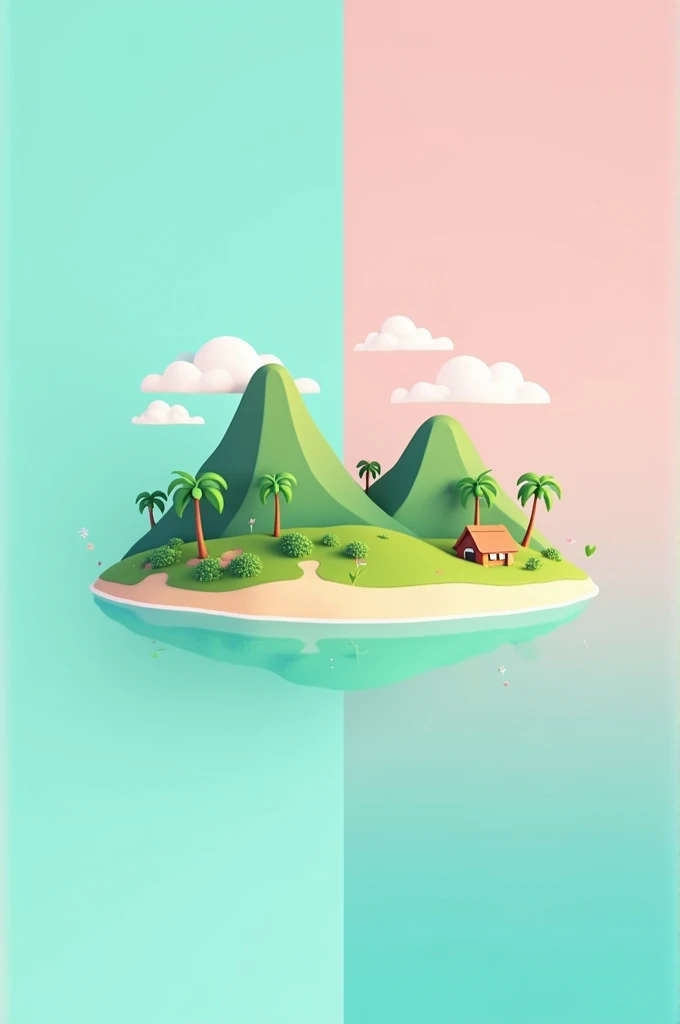 A flag with half turquoise and half pastel pink with a cute island 