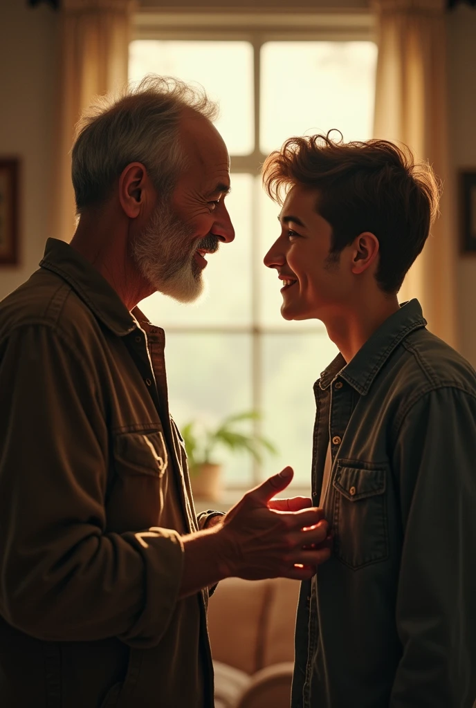 picture of a 44-year-old father talking to his 22-year-old son