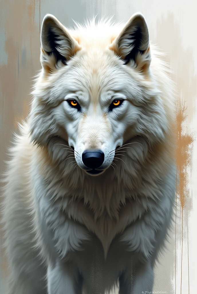 portrait of a white wolf and large, piercing, fixed gaze drawn in the style of concept art found in the Metal Gear Solid art book. Focus on the abstract, Impressionistic and gestural elements, Utilisation des rayures, Stains and dry brushing to create a sense of movement and texture in the image. Explore the wolf's collarbone and shoulders, Highlight details like wings and feathers that evoke an ethereal feeling.
Utilisez une palette de couleurs qui comprend des nuances de noir, blanc, lilas, copper and gold to create a vivid and mysterious contrast. Make sure the image is abstract, with broken edges and a high-definition feel. Try to capture the essence of the Ghost Wolf while incorporating stylistic and technical elements from concept art from the Metal Gear Solid art book. Use watercolor to add depth and detail to the image.
