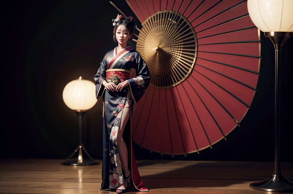 a highly detailed full body portrait of a geisha. 8k, octane render, Intricate hyperdetails, Symmetrical  