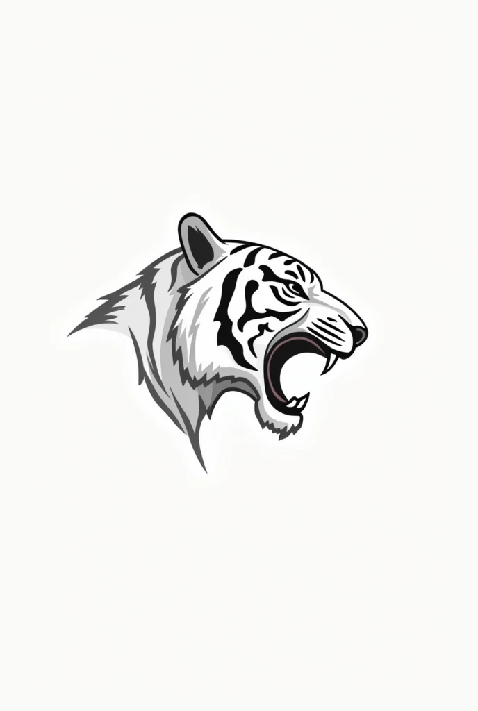 A minimalist style drawing of a tiger&#39;s head in profile with its mouth open 