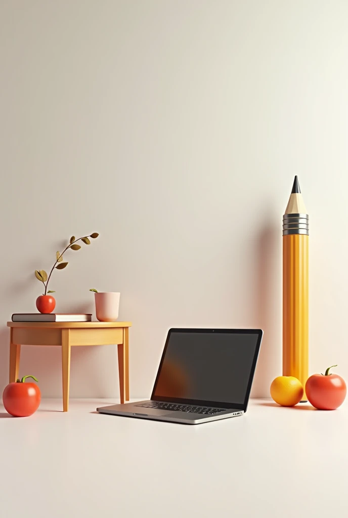 Create various study articles, They have to be in 3D modeling and animated, create a big pencil, A laptop, a desk, and some fruits