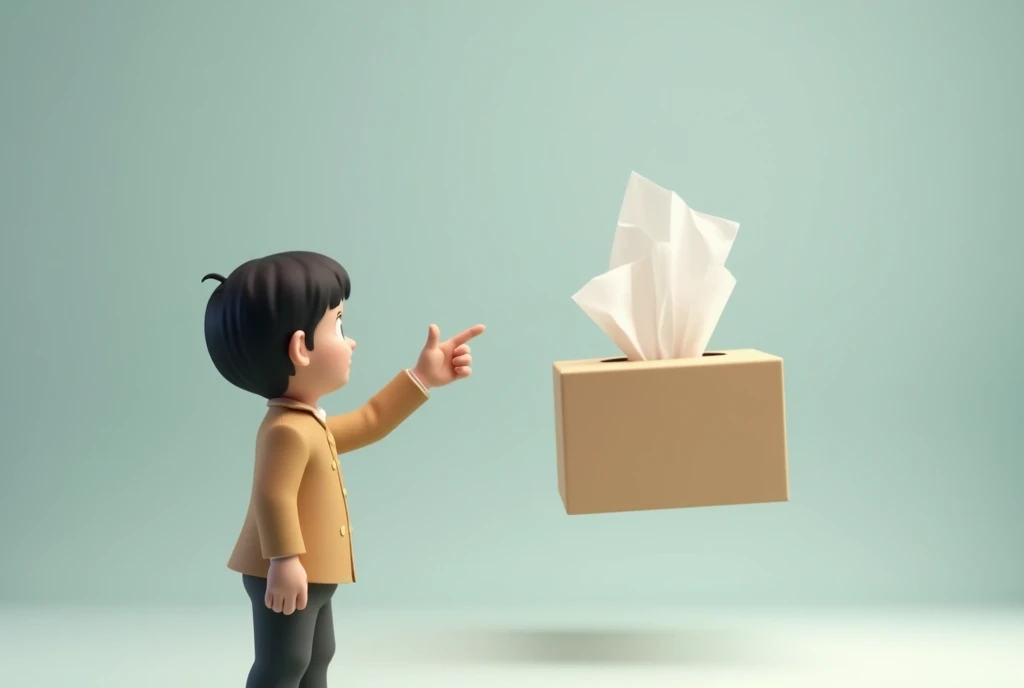 a father pointed to the tissue box and the tissues is floating
