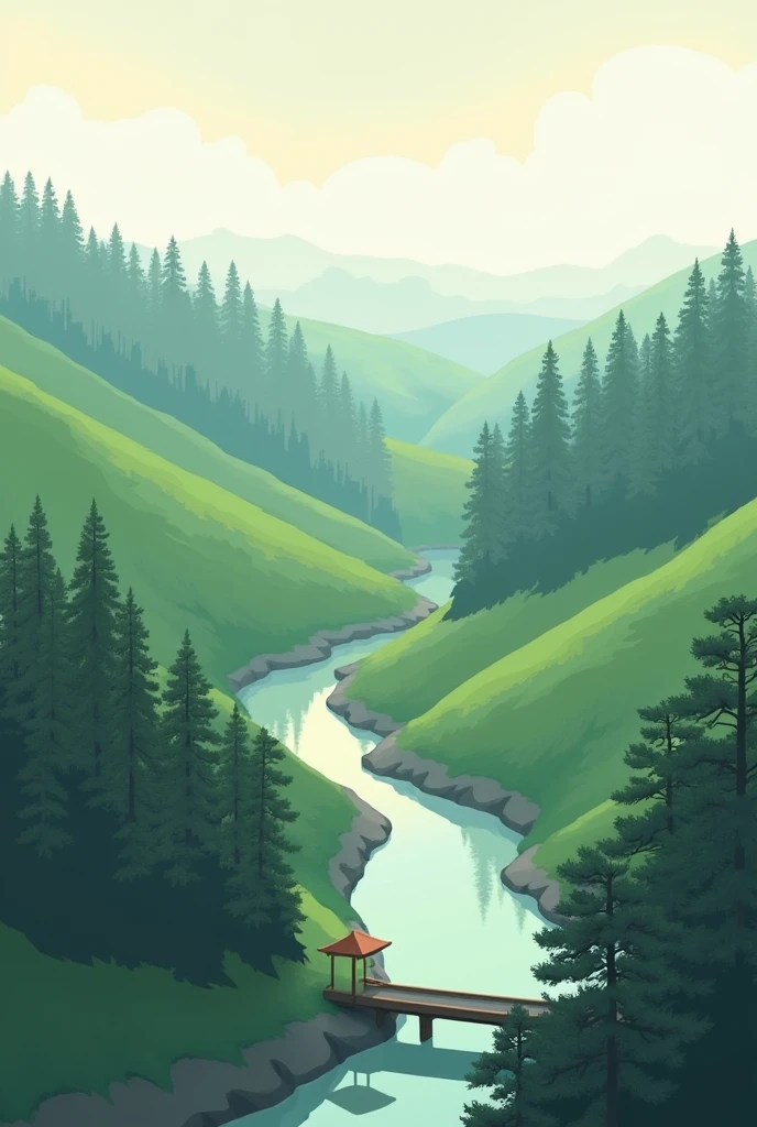 Make a Japanese landscape, as in digital drawings