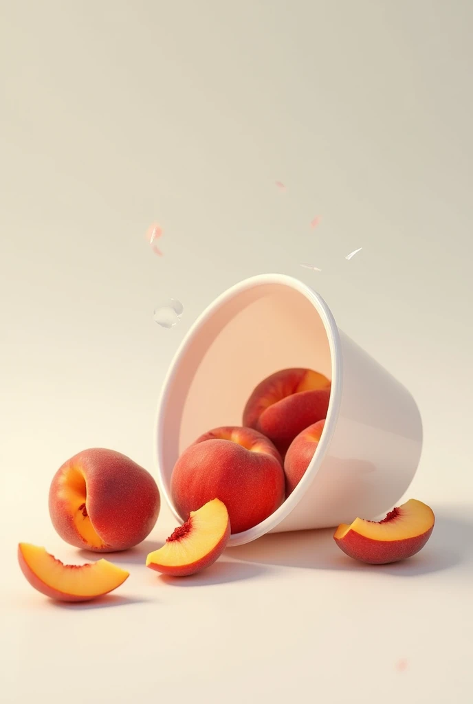 Plastic cup broken in half, There are peaches inside
