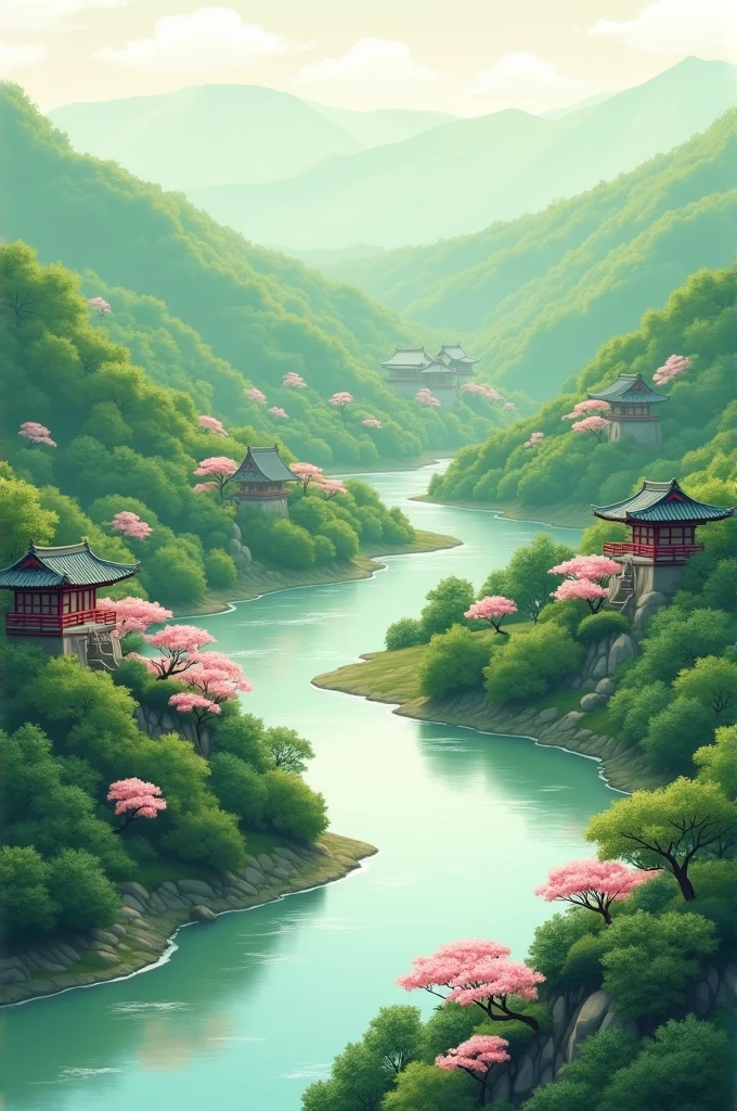 Make a Japanese landscape, as in a digital drawing