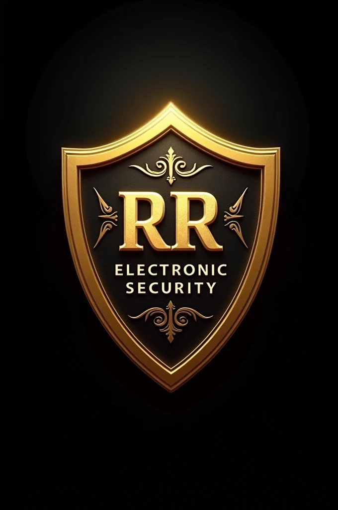 Create a logo for me with a golden shield with the name RR electronic security