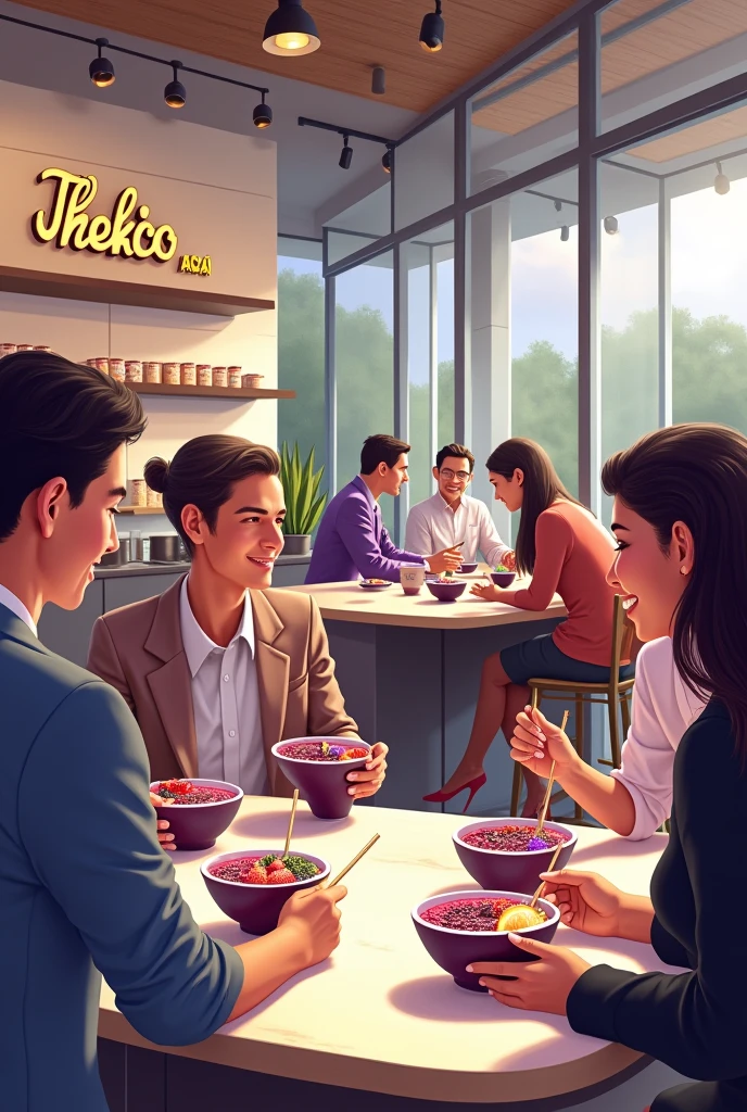 store named Theikos Açaí ,eating acai , ultra HD, high qualiy, best qualityer, high resolution, 8k, 16k perfection in the details