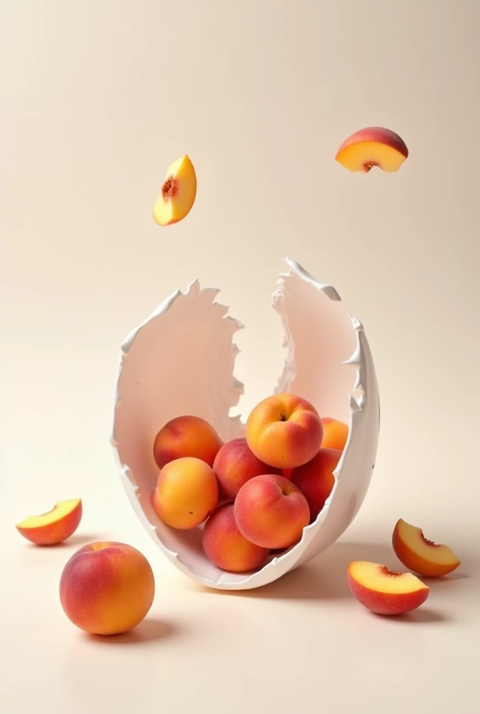 Plastic cup broken in half, There are peaches inside