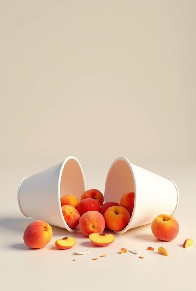 Plastic cup broken in half, There are peaches inside