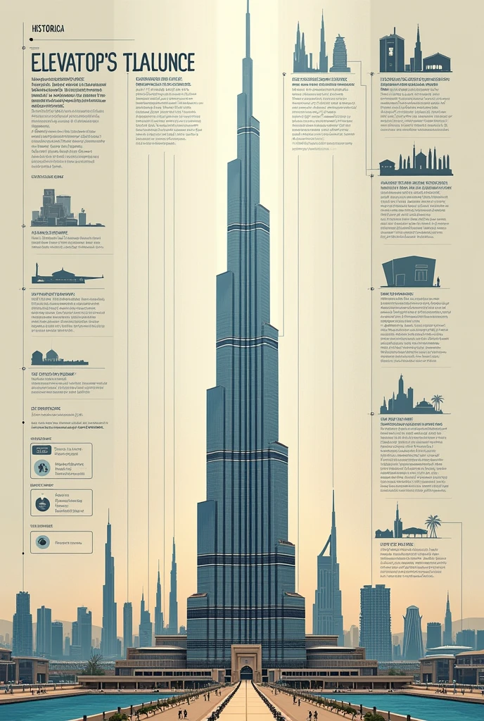 give me a timeline of the history of the elevator and a picture of the Burj Khalifa