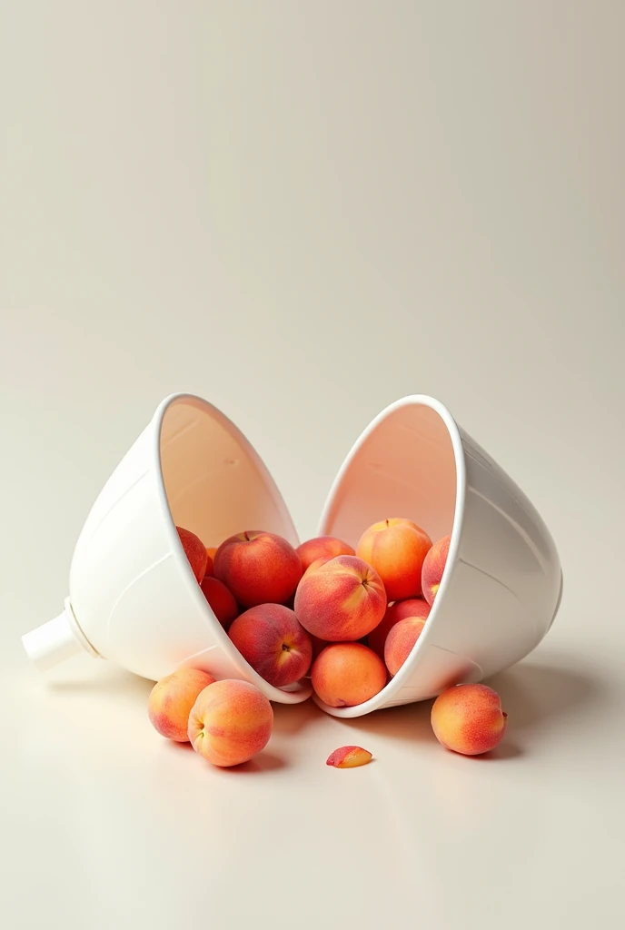 Plastic cup broken in half, There are peaches inside
