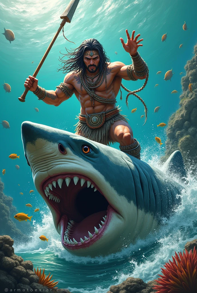 A chief defeating a shark