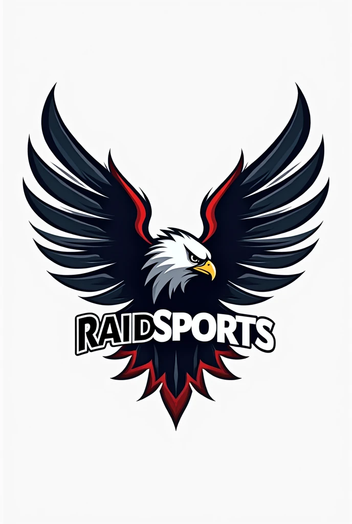 create a sports store logo with an eagle drawn on it store name: RaidSports description: the store name must be below the eagle