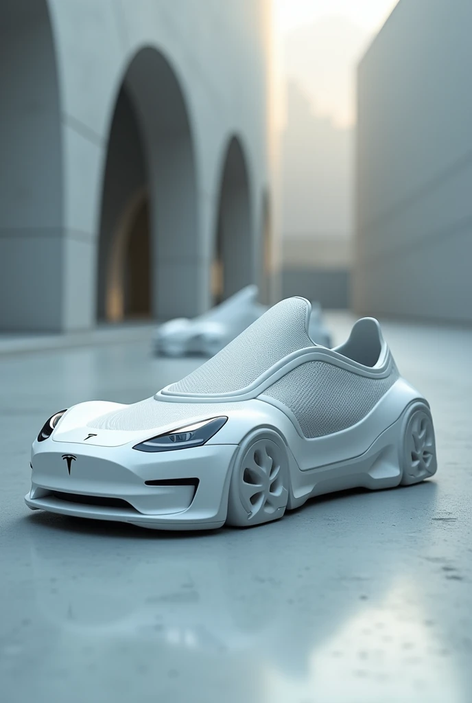 Un tennis de pieds sous la forme d'une voiture Tesla