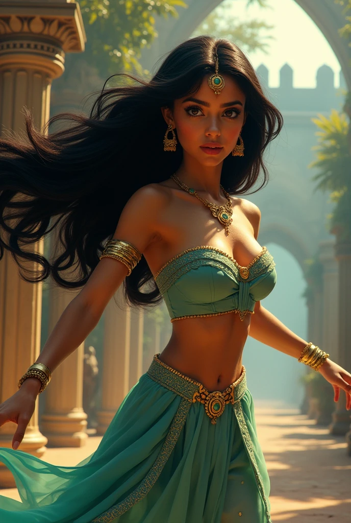 Stunning Princess Jasmine, photo in 8k, in action, cinematic.