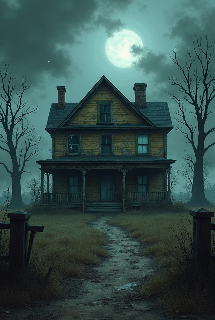 drawing of a very spooky haunted house