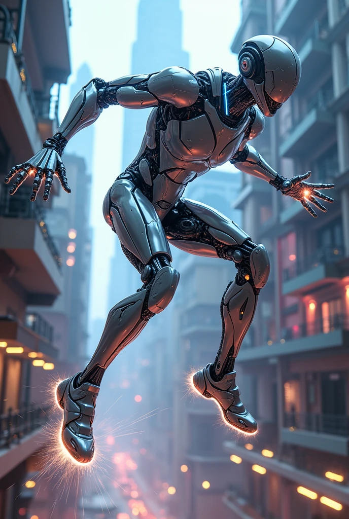 Electric humanoid doing parkour