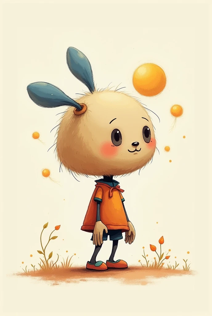 A cartoon character looking down, standing backwards