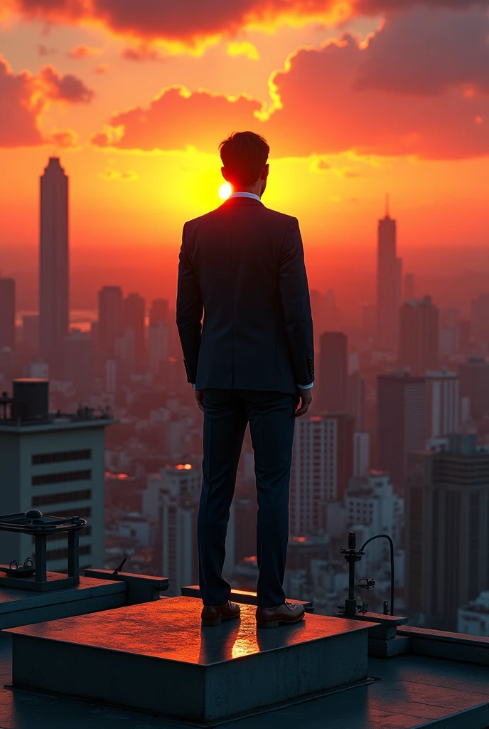 A man on the roof of a building at sunset in São Paulo
