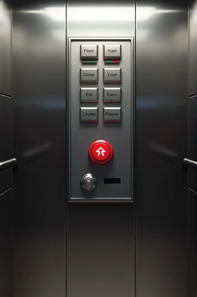 tạo hình ảnh về button khẩn cấp của thang máy với số tầng, button, open/đóng cửa và button khẩn cấp