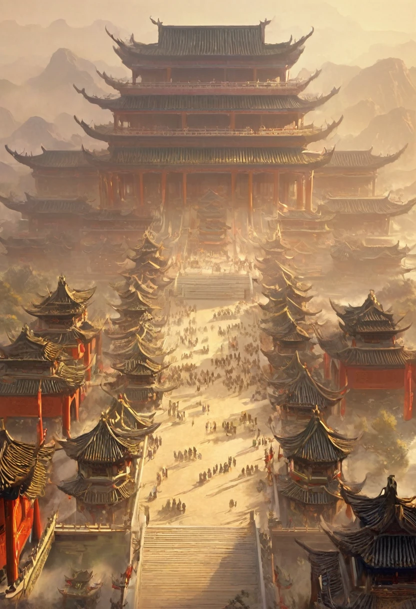 Zhou Dynasty, Chinese Emperor, masterpiece, full-body shot, bridge, Chinese pavilions, Wow_style, 