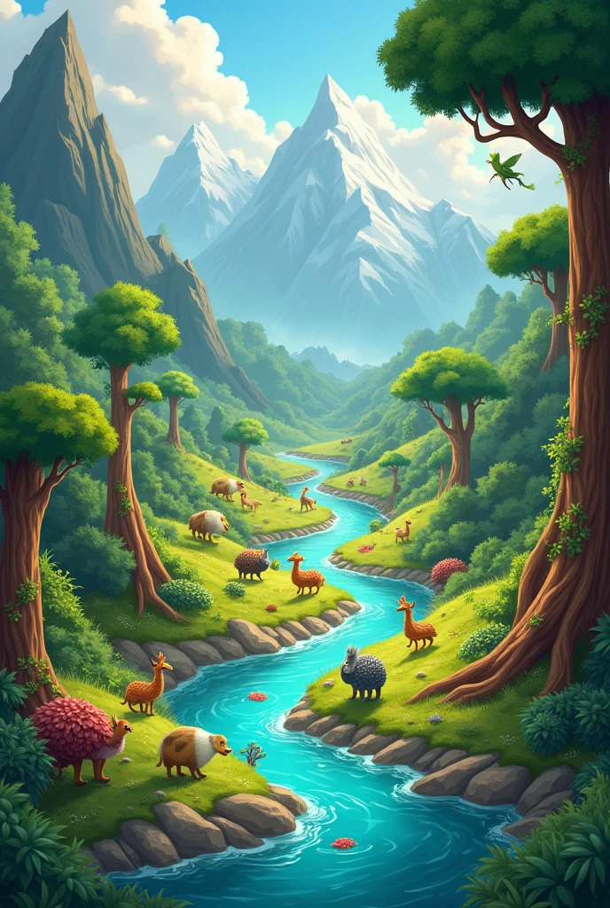 Create a board game that has an animal or plant kingdom and instructions on how to play it. Create it as a game, not a similar image.