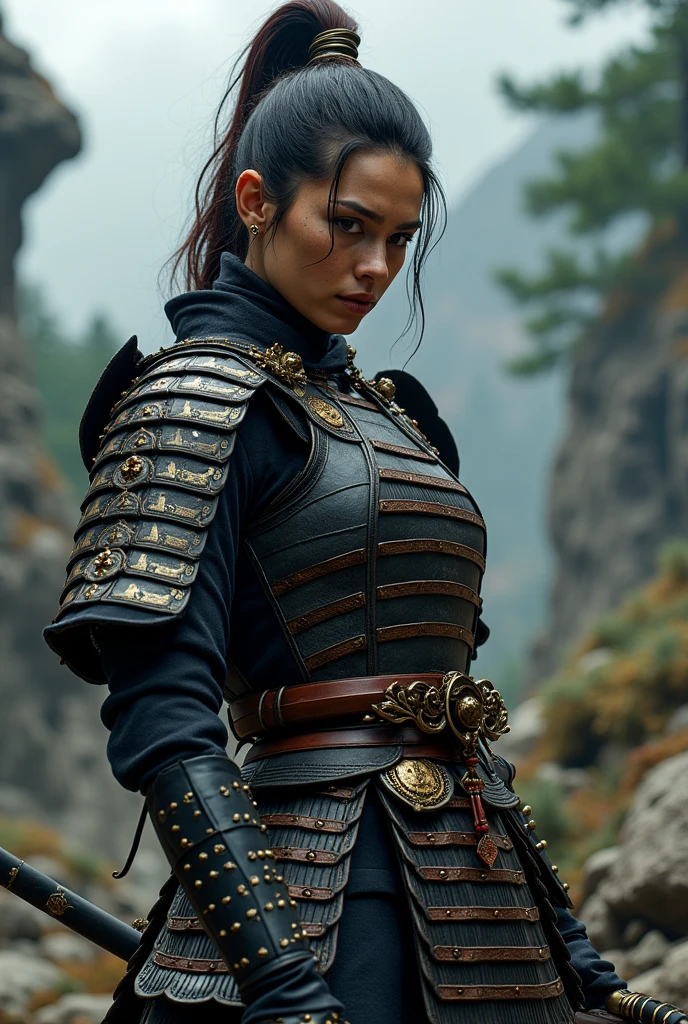 Image of a woman in samurai armor with a scar on her face