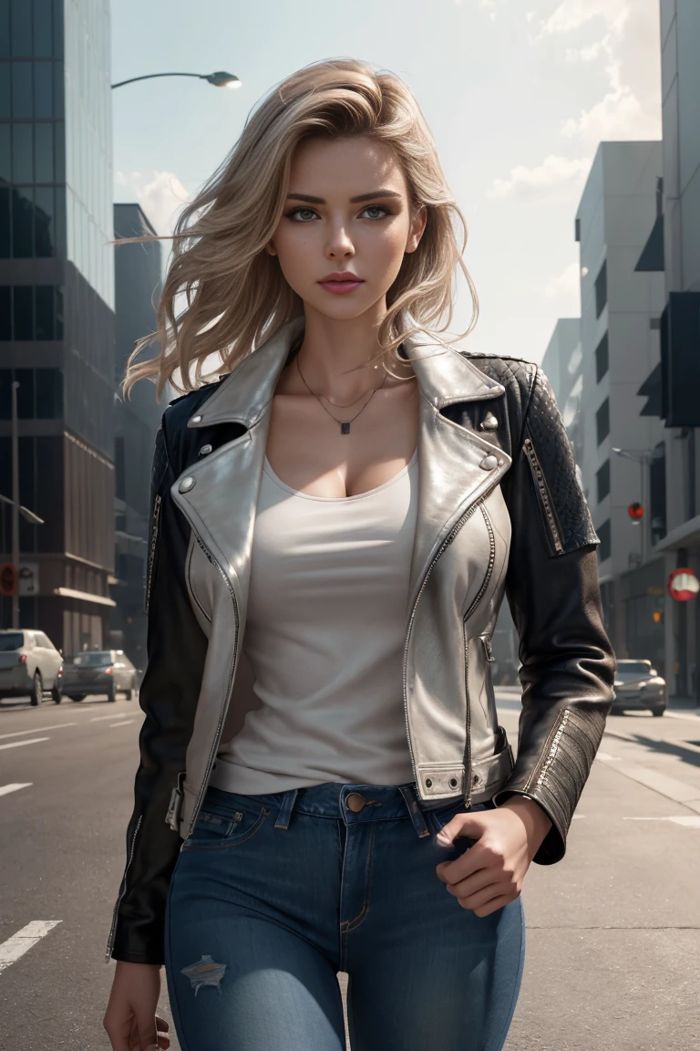 design, interrior, interriordesign Masterpiece, best quality, (highly detailed raw photo:1.2), 8k render in octane, volumetric lighting, volumetric shadows portrait of a woman, (pasionate look), jeans, leather jacket, pullover, walking in city