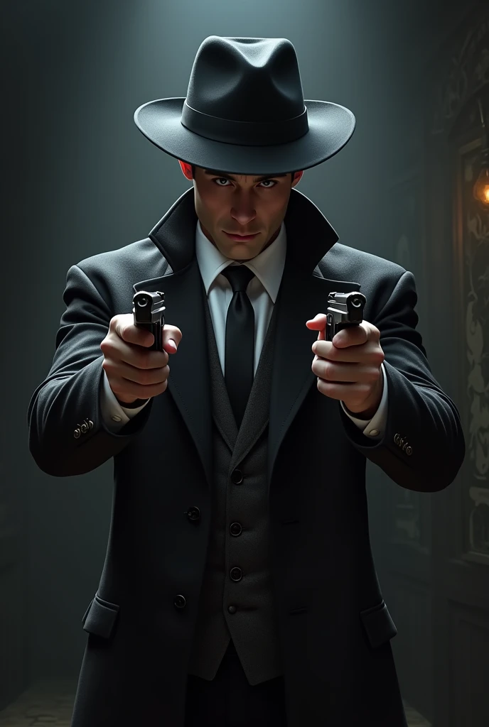 naughty man,fine clothes and hat,with two pistols