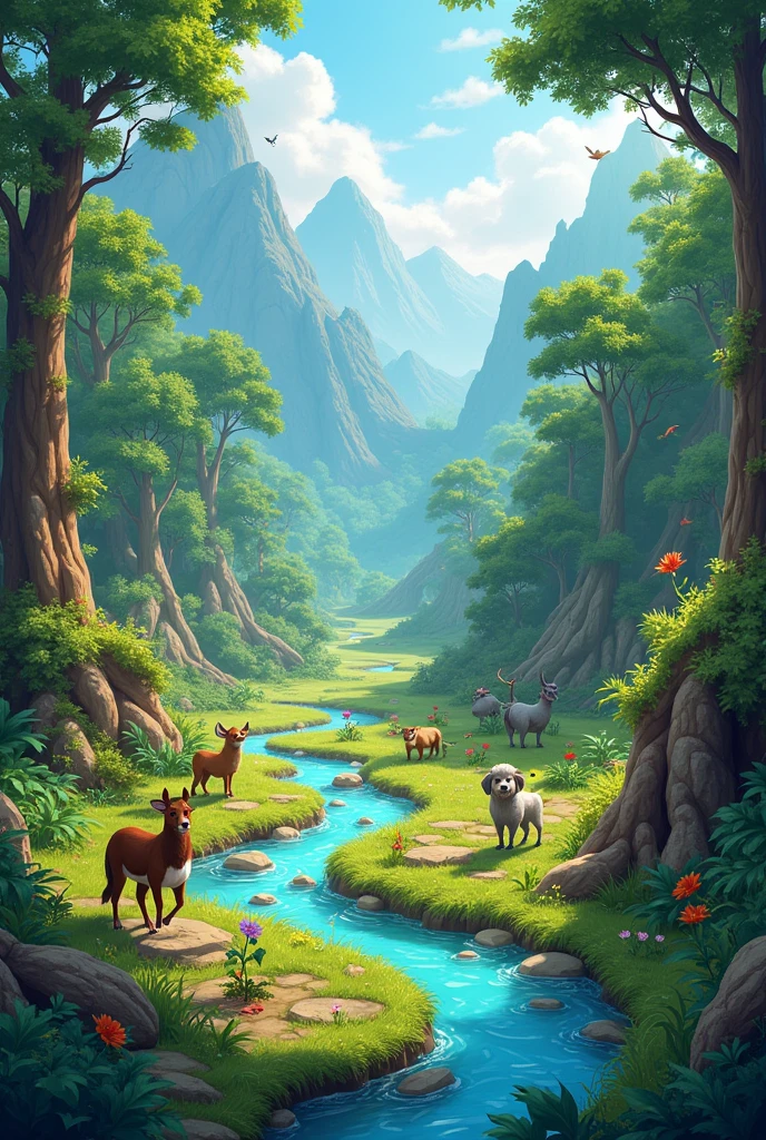 Create a board game that has an animal or plant kingdom and instructions on how to play it. Create it as a game, not a similar image.