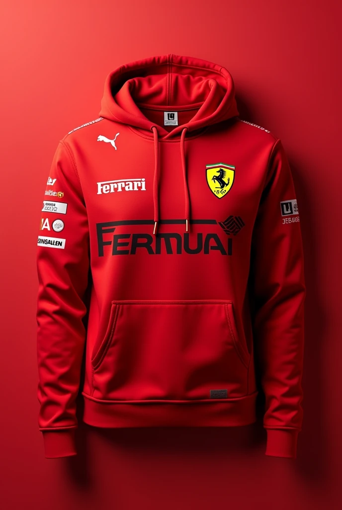 Design a Formula 1 themed sweatshirt with Ferrari&#39;s colors and branding 