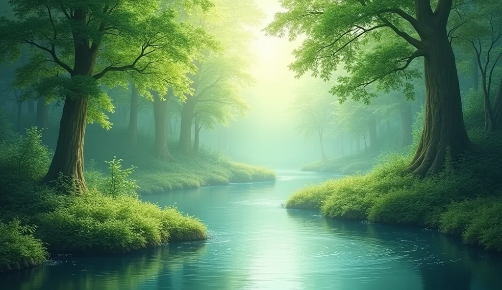I capture quiet moments in nature...。wood々Imagine a peaceful landscape bathed in soft morning light..。.。Gentle meandering current、ล้อมรอบด้วยแมกwoodเขียวขจี。The overall atmosphere is peaceful and connected to the natural world..、Emphasizing the beauty and tranquility of outdoor moments。