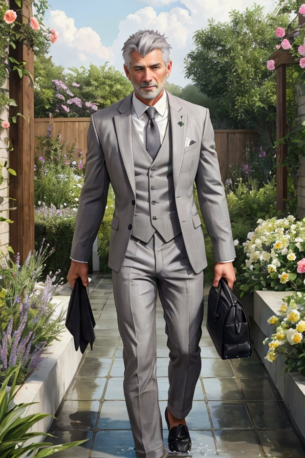 Grey-haired man、Gay、erection、Highest quality、Your body is wet、Holding hands、garden