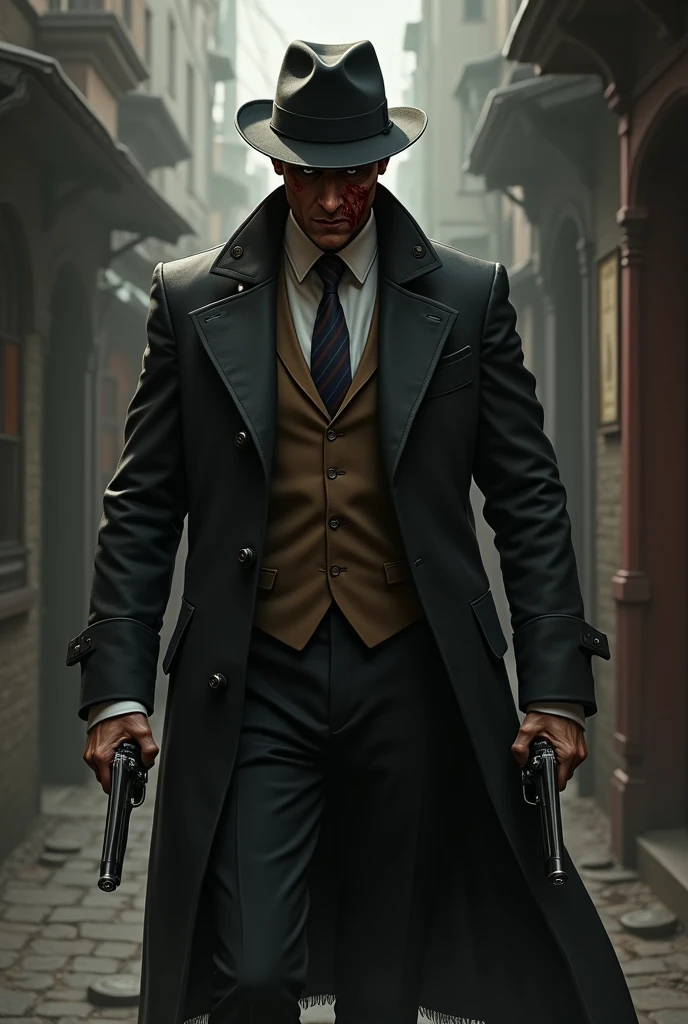 naughty man,fine clothes and hat,with two pistols, bruised 