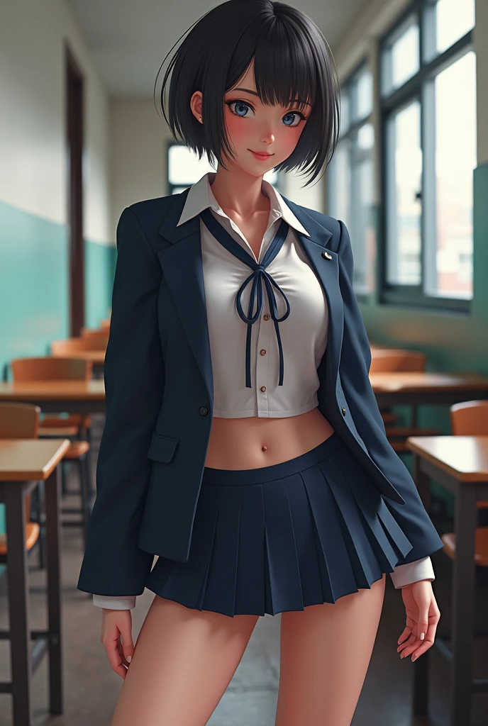 I&#39;m a school uniform with super short and tight skirts, marking the butt and short hair